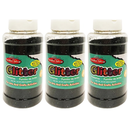 Charles Leonard Creative Arts Glitter, 1 lb. Bottle, Black, PK3 41120